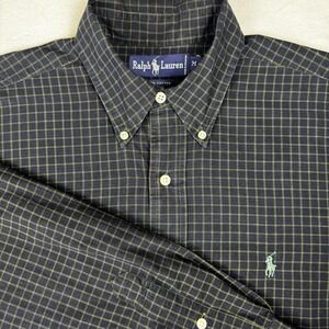 VTG Ralph Lauren Tartan Blue‎ Green Plaid Long Sleeve Button Down Shirt Size M